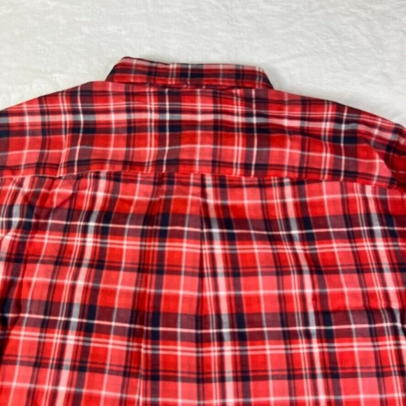 New GH Bass & Co Mens Medium Red Checkered Plaid Shirt Button Down Front Pocket - Picture 10 of 11